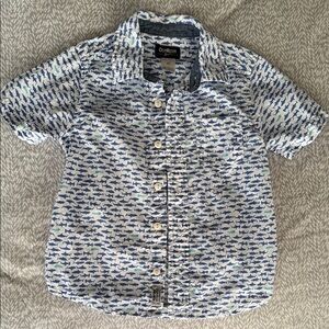 OshKosh B'gosh Boys Short-Sleeve Shark Print Shirt - Blue/White Size 5T